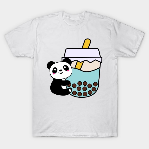 Baby Panda Hugs Bubble Tea Kawaii Blue Boba Tea T-Shirt by 4U2NV-LDN